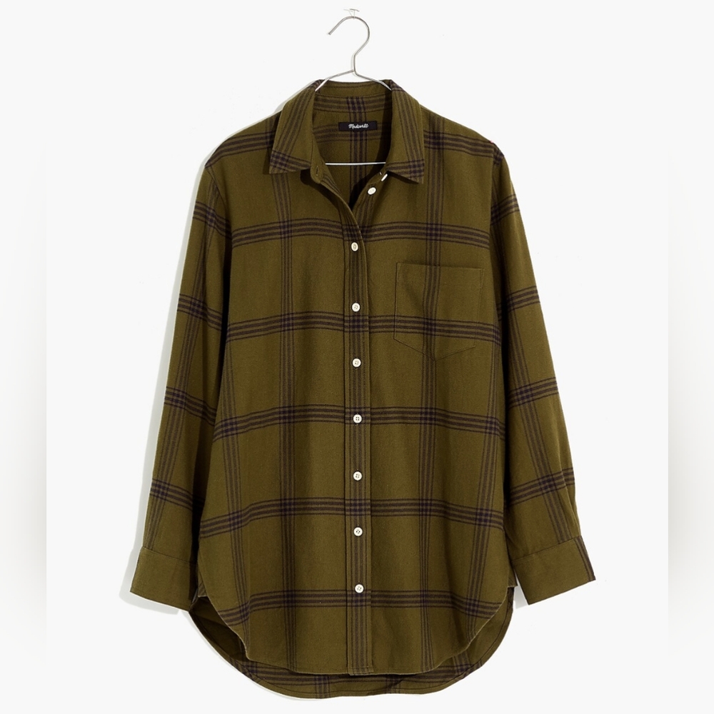 Madewell Green Flannel Oversized Ex-Boyfriend Tunic Shirt in Windowpane Size M
